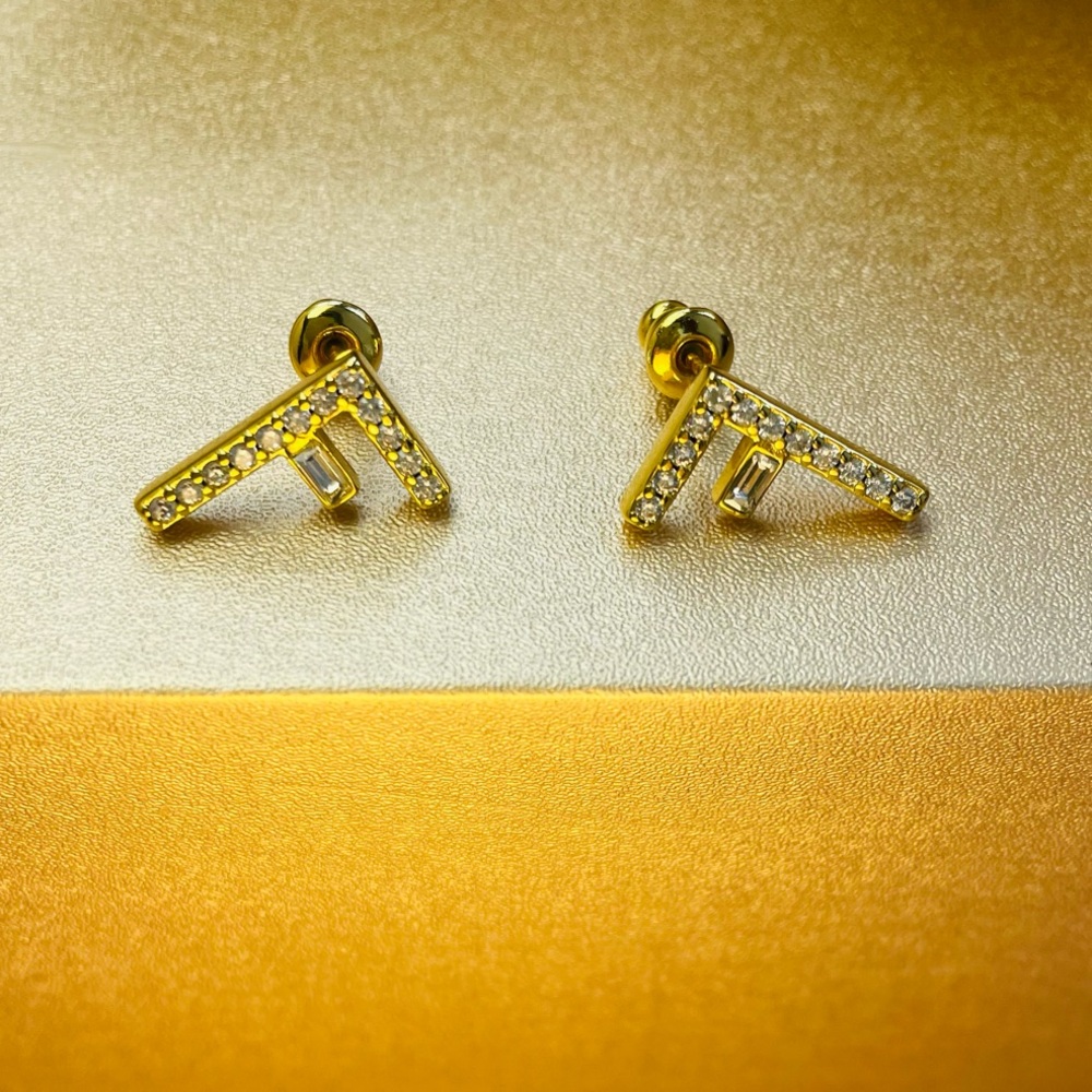 Fendi Gold Crystal Pave Stud Earrings